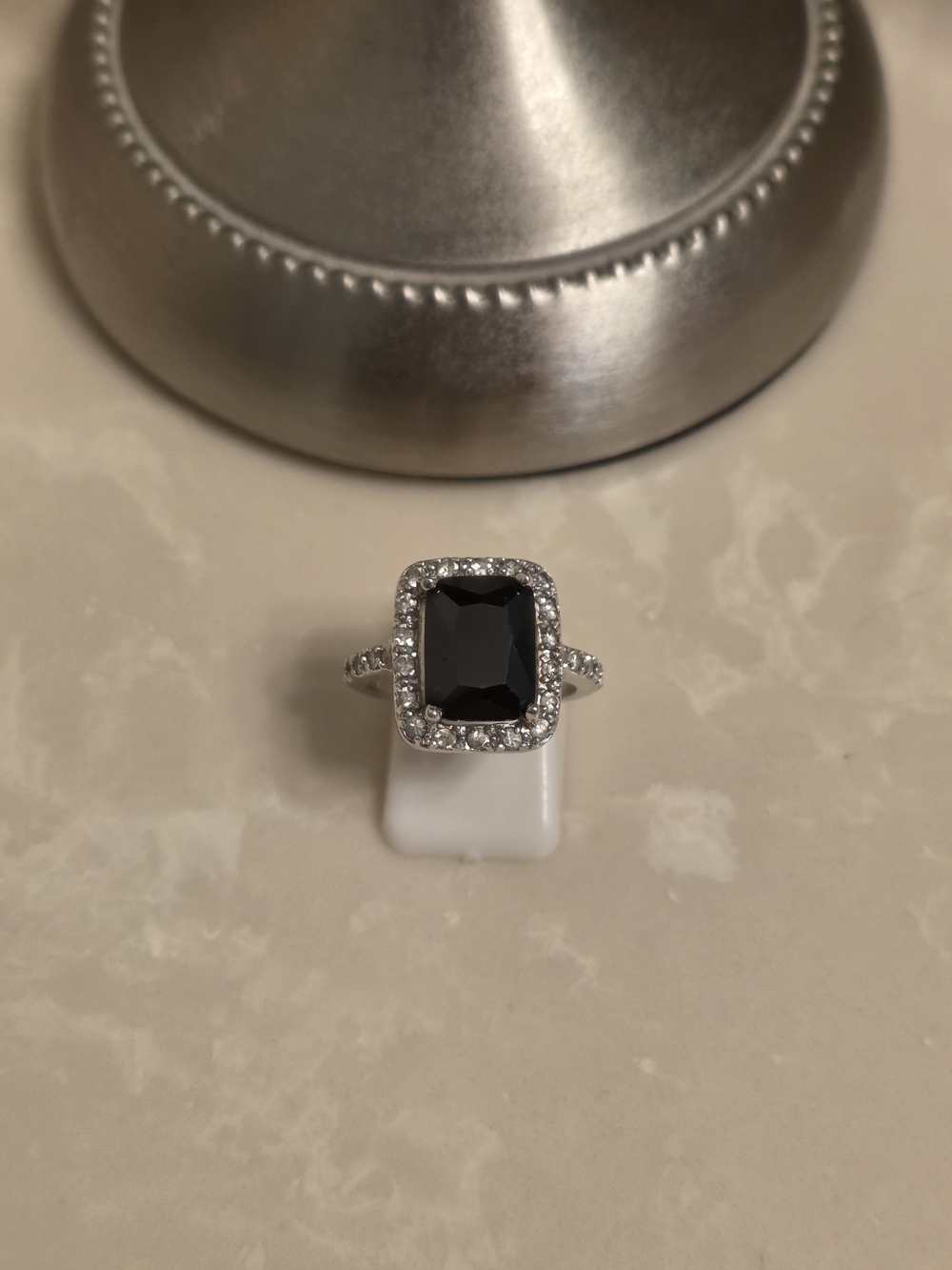 Silver CZ And Onyx Ring Size 8